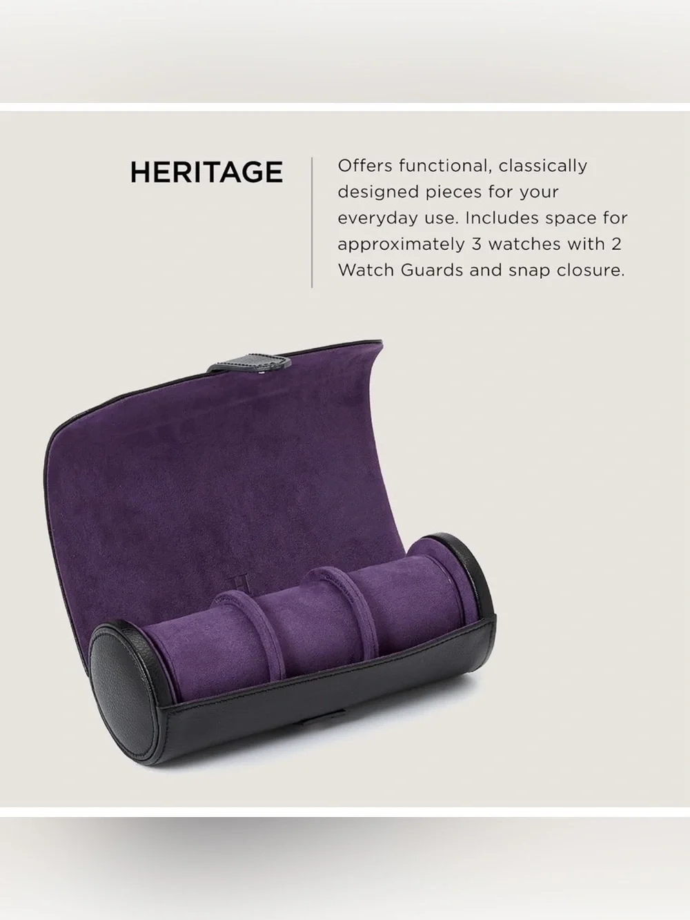 Heritage by WOLF Purple and Black Travel Watch Roll